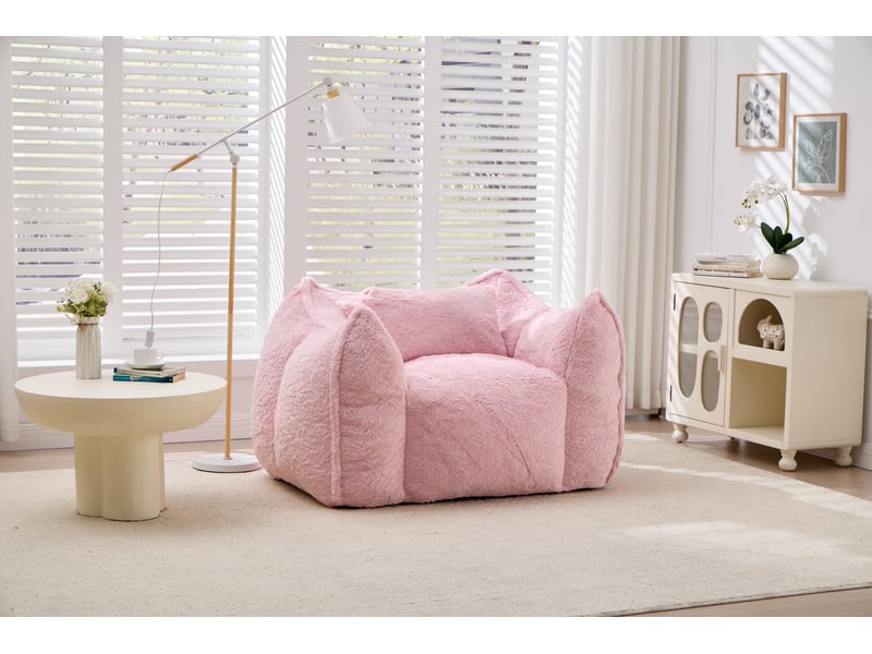  Fauteuil pouf confortable en fausse fourrure,rose  - Conforama E