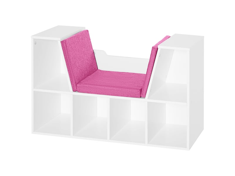  Étagère avec siège intégré, bibliothèque à 6 compartiments, coussin pour salon ou chambre, 102 x 30 x 61 cm, blanc et rose  - Conforama B