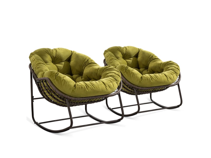  Cocon - lot de 2 fauteuils à bascule en rotin naturel – forme œuf et coussins vert amande  – confortable pour salon, véranda ou chambre  - Conforama A