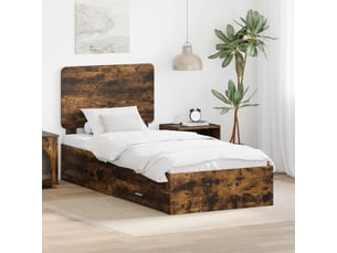Lit adulte, lit simple, cadre de lit chêne fumé 90x190cm bois d'ingénierie cf6040