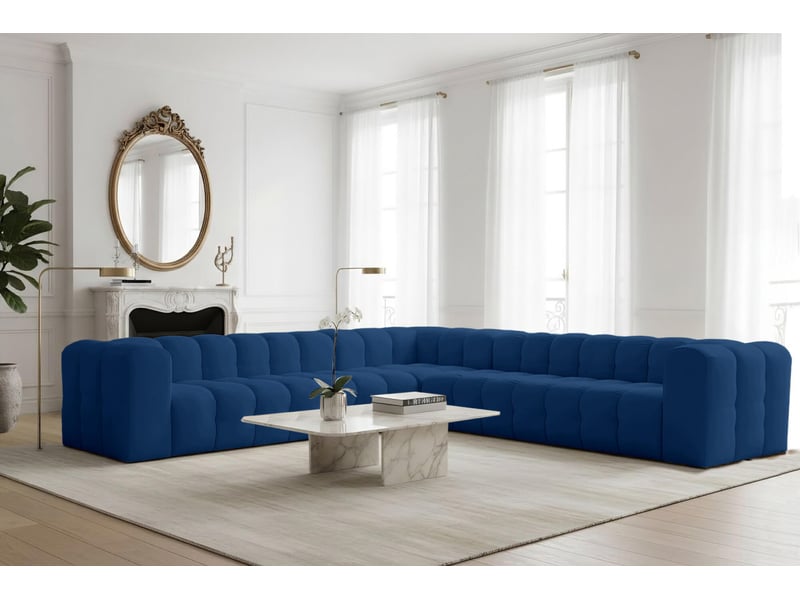 Canapé d'angle réversible miloe 8 places avec accoudoirs en velours - bleu foncé MILOE - Conforama B
