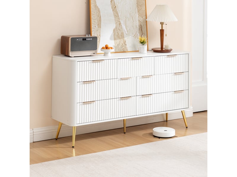  Commode 7 tiroirs à fermeture douce avec rangement pour chambre en mdf blanc avec fixation murale  - Conforama B