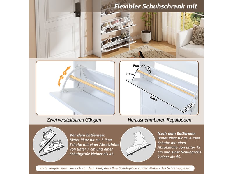  Ensemble meuble à chaussures blanc avec 12 compartiments, armoire haute, mdf, rangement polyvalent  - Conforama C