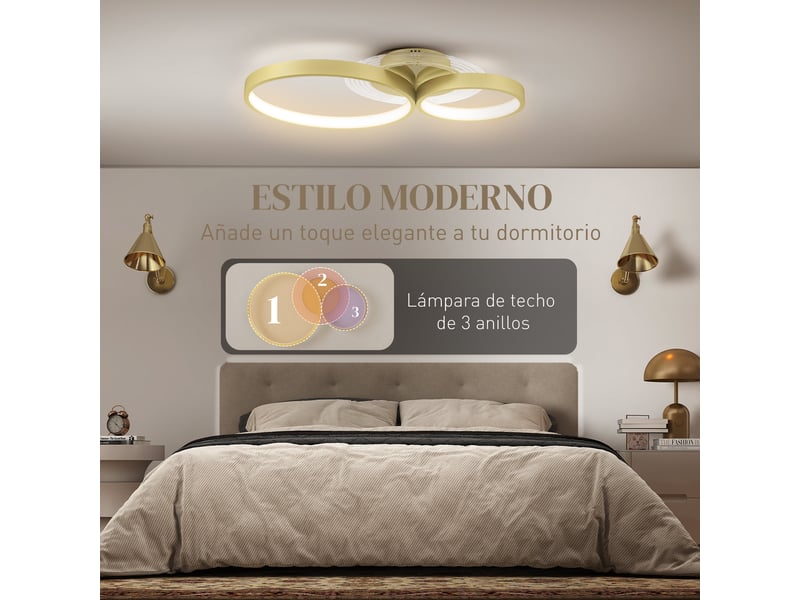  Plafonnier led 40 w, 3000 k4000 k6500 k, pour chambre, salon, cuisine, salle à manger, couleur or  - Conforama E