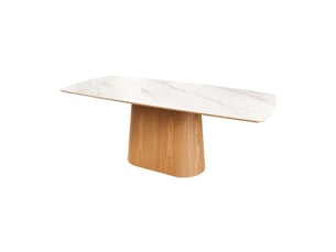 Table de salle à manger lumea – rectangulaire 200 cm – plateau céramique effet marbre blanc et pied aspect bois clair