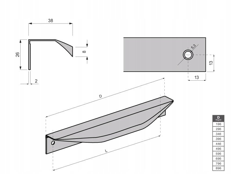  Profil de poignée en aluminium mat noir 896 mm  - Conforama D