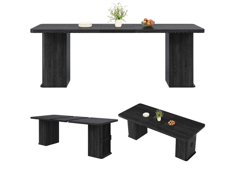  Table à manger extensible 140-180 x 80 x 75 cm avec 4 portes, rangements latéraux et étagères, mdf et métal, noir  - Conforama A