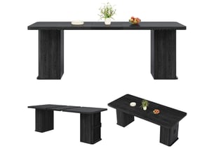Table à manger extensible 140-180 x 80 x 75 cm avec 4 portes, rangements latéraux et étagères, mdf et métal, noir