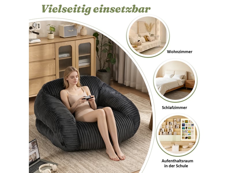  Pouf poire - pouf pour adultes, fauteuil lounge moelleux en velours tricoté, emballé sous vide et sans montage, gris foncé  - Conforama W