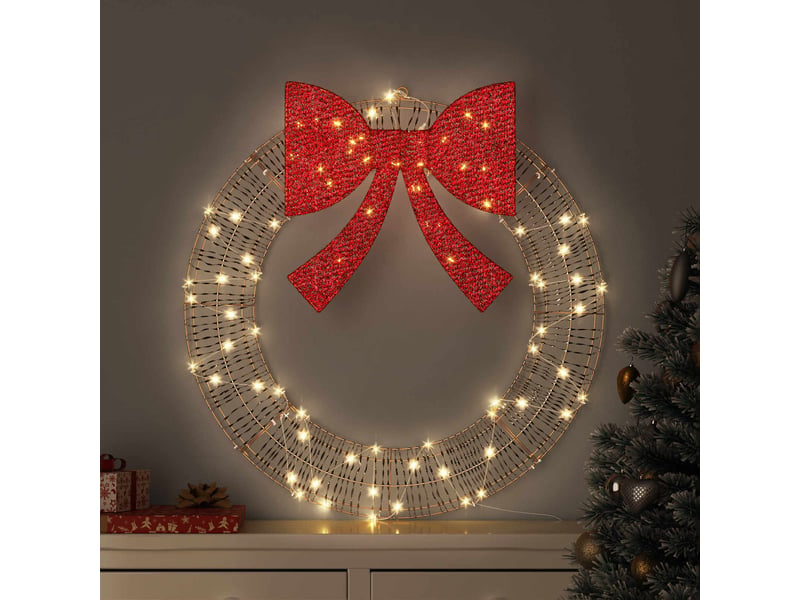  Couronne de noël, décoration de noël blanc chaud 75 x 75 x 8 cm pet 60 led cf61767  - Conforama B