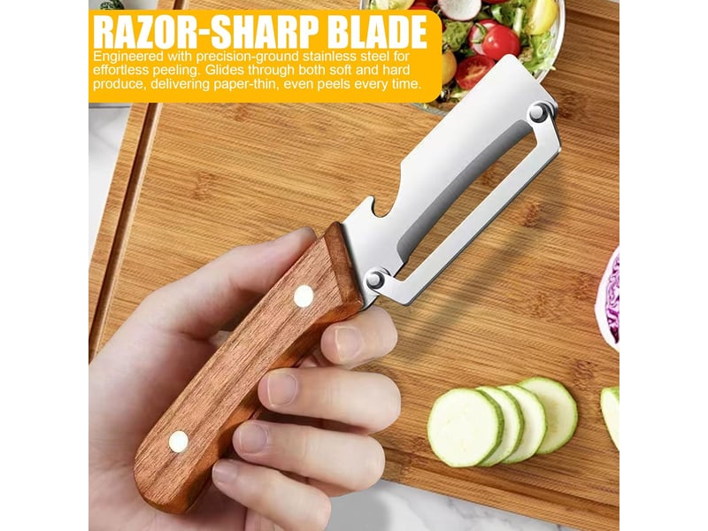  Coupe-oignons verts multifonction et éplucheur, manche robuste en bois massif, outil de découpe et d'épluchage pour la cuisine, éplucheur 3-en-1  - Conforama B