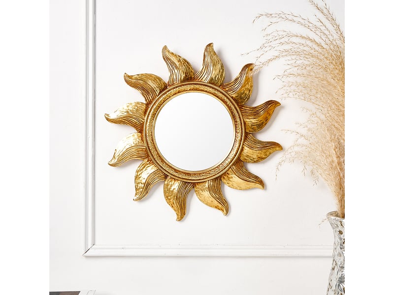  Miroir suspendu tournesol en résine dorée – miroir sculpté de style européen – décoration bohème pour salon ou bureau – 34,9 cm  - Conforama E