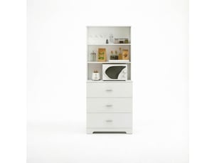 Bibliothèque blanche avec 3 tiroirs et 3 étagères ouvertes, rangement moderne pour le salon ou le bureau