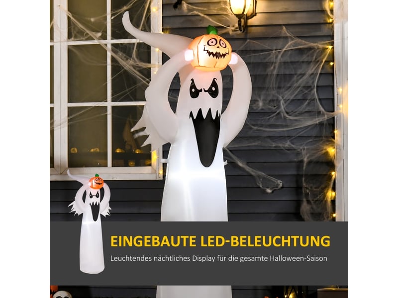  Décoration de jardin gonflable avec éclairage led, fantôme et citrouille, polyester blanc, 80 × 40 × 180 cm  - Conforama E