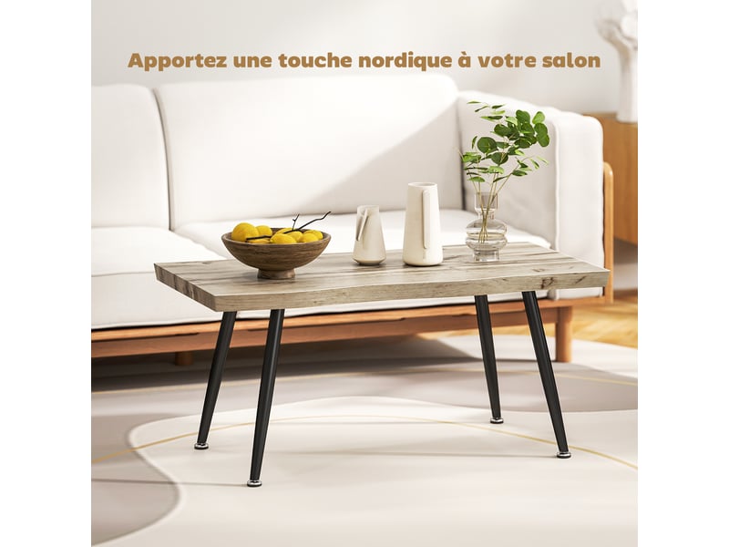  Table basse, table d'appoint moderne avec pieds en acier et plateau épais de 4 cm, chêne et noir, 100 x 50 x 45 cm  - Conforama D