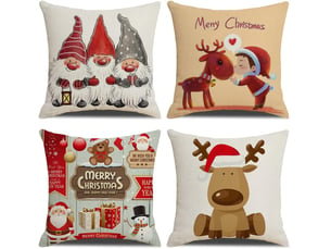 Housses de coussin de noël 45 x 45 cm, lot de 4, décoration en lin pour la maison, le salon, le canapé - lit, décoration de noël, marron