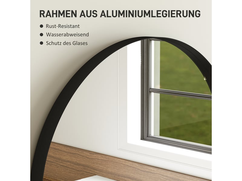  Miroir de salle de bain arqué avec cadre en aluminium noir 50x3x70 cm  - Conforama D