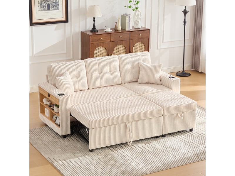 Canapé d'angle réversible convertible 3 places tissu led beige - Conforama B