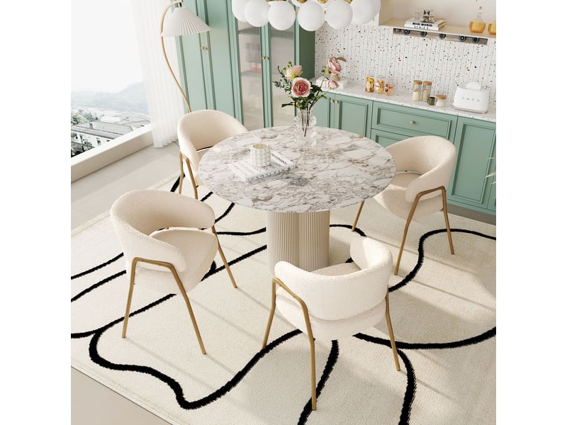  Chaise de salle à manger lot de 4, assise rembourrée velours effet mouton chaise design, piètement doré, dossier ajouré  - Conforama B