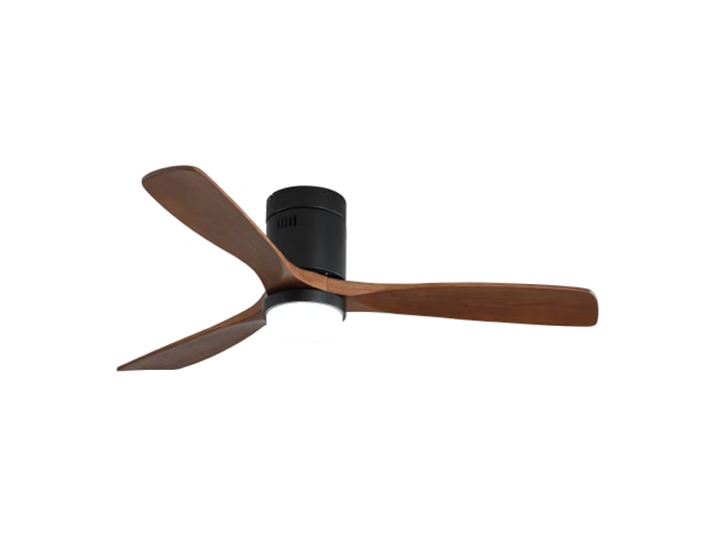  Ventilateur de plafond avec lumière 132 cm noir, 3 pales en bois massif, moteur dc silencieux, télécommande  - Conforama A