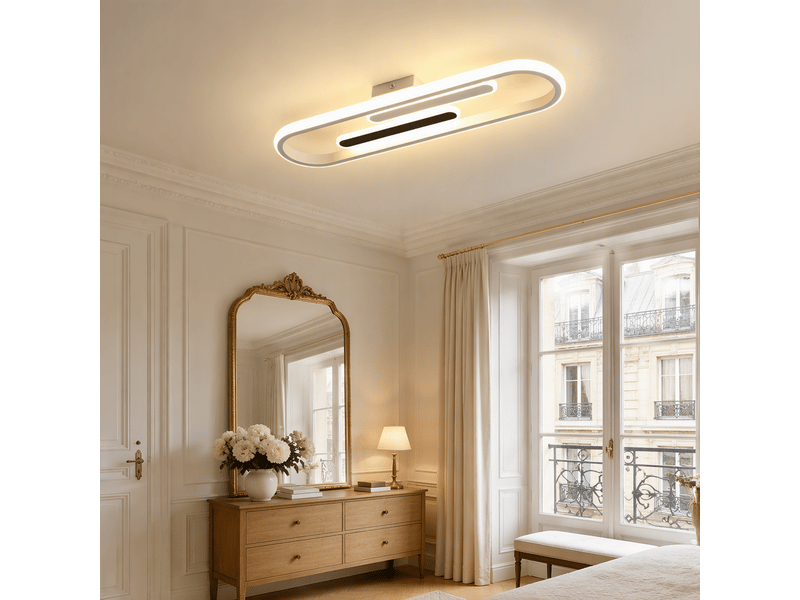  Plafonnier led ovale moderne, l47 x w12 x h5,5 cm, lampe de plafond 29 w 2447 lm, blanc sable et noir, 3000 k blanc chaud, salon, chambre, cuisine  - Conforama B