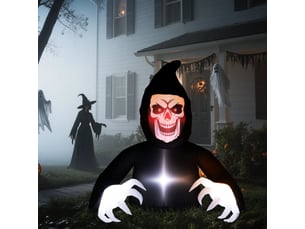 Décoration gonflable d'halloween faucheur avec éclairage led et souffleur en polyester noir 190 × 115 × 180 cm