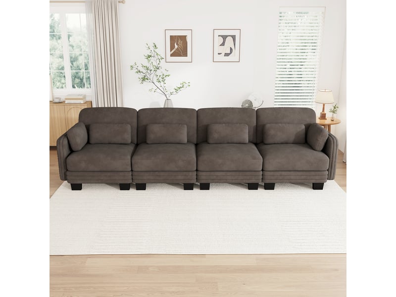 Canapé modulable - 4 places - coussins d'accoudoirs - tissu chenille - mobilier de salon - configuration flexible - brun CozyNest - Conforama B