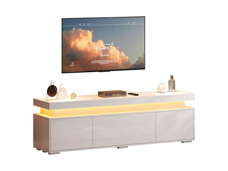  Meuble tv led blanc 150 cm, banc tv moderne avec 3 portes et rangement  - Conforama A