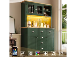 Buffet 104x40x180 cm vert mdf, 4 portes, led intégrée et porte-gobelets pour cuisine ou salle à manger