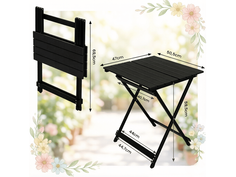  Table de jardin pliante d'extérieur en aluminium noir 47 x 50,5 x 59,5 cm  - Conforama C