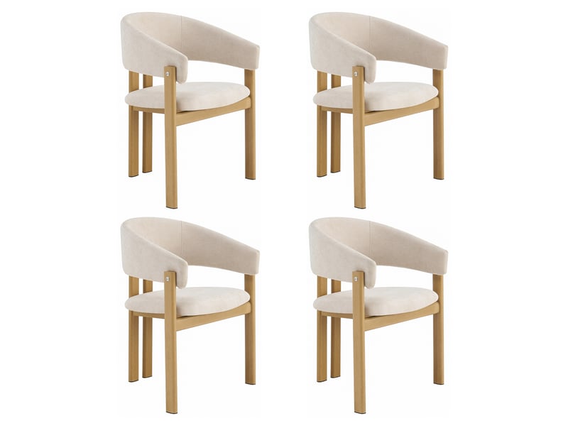  Lot de 4 chaises de salle à manger en lin beige avec accoudoirs, structure métal effet bois naturel, dossier rembourré, charge 150 kg  - Conforama A