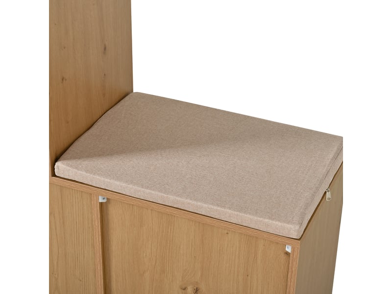 Meuble à chaussures 142x35x110 cm avec banc assis et 3 portes en rotan tressé naturel, rangement avec tiroir intégré - Conforama D