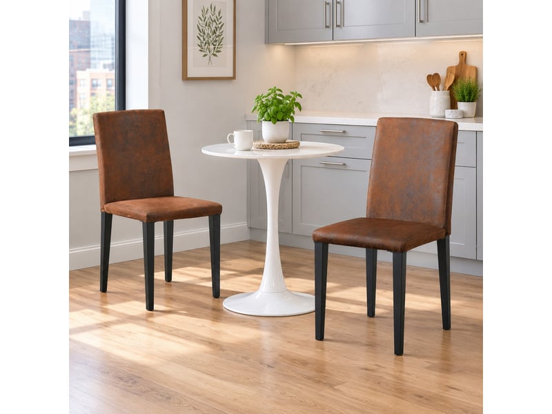  Chaises de salle à manger lot de 2 à dossier ergonomique  - tissu effet daim et métal marron noir  - Conforama B