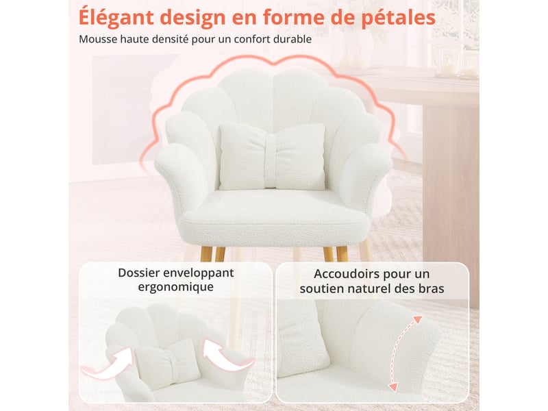  Lot de 2 fauteuils modernes – rembourrés – pieds en métal doré – dossier en forme d'arc – blanc  - Conforama R