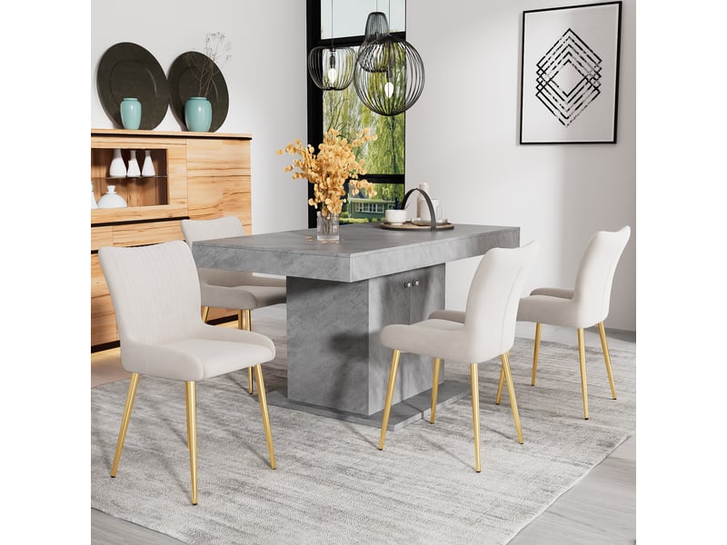  Lot de 4 chaises de salle à manger en velours beige, pieds en métal doré, dossier ergonomique et accoudoirs, salon séjour  - Conforama W