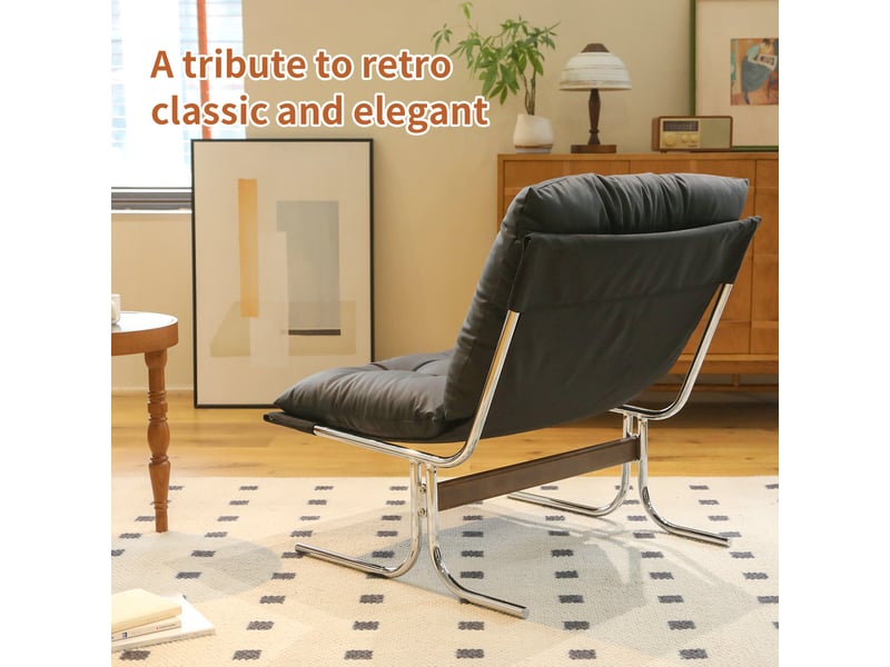  Fauteuil design en similicuir amovible 72x84x85 cm noir chrome style barcelona pour salon chambre balcon avec pieds métalliques et visserie evarich - Conforama D