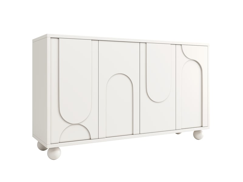 Buffet 120 cm blanc, 2 portes à relief, pieds boule en pin massif  - Conforama A
