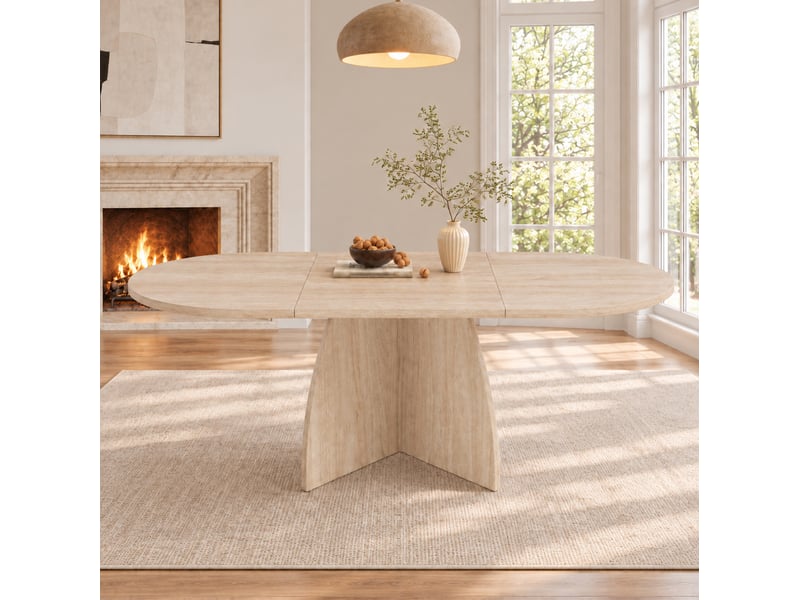 Table à manger extensible 120 à 180 cm, 6 à 8 places, mdf, aspect travertin - Conforama D