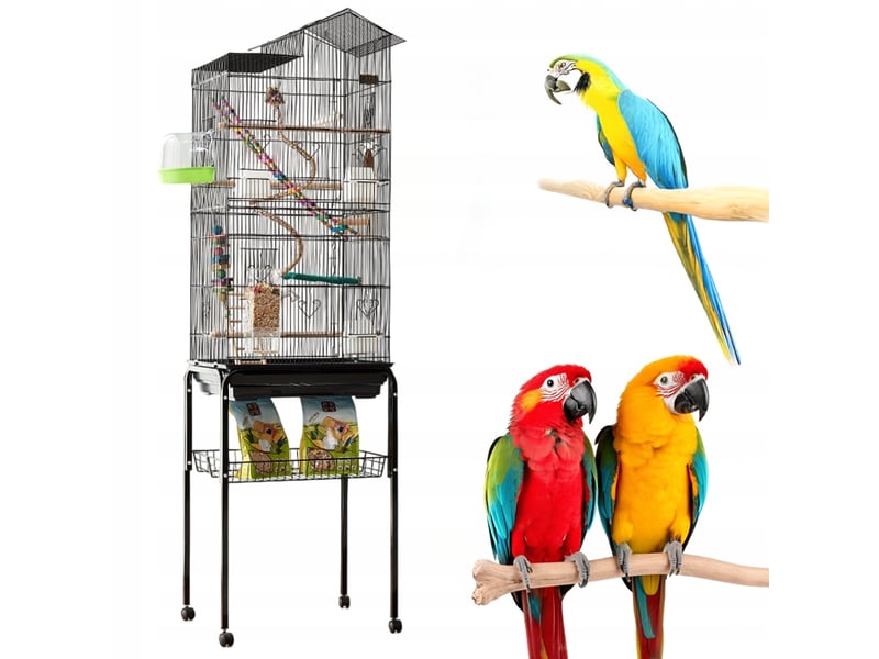  Grande cage-volière sur roulettes pour perroquets, canaris et oiseaux exotiques, en métal  - Conforama A