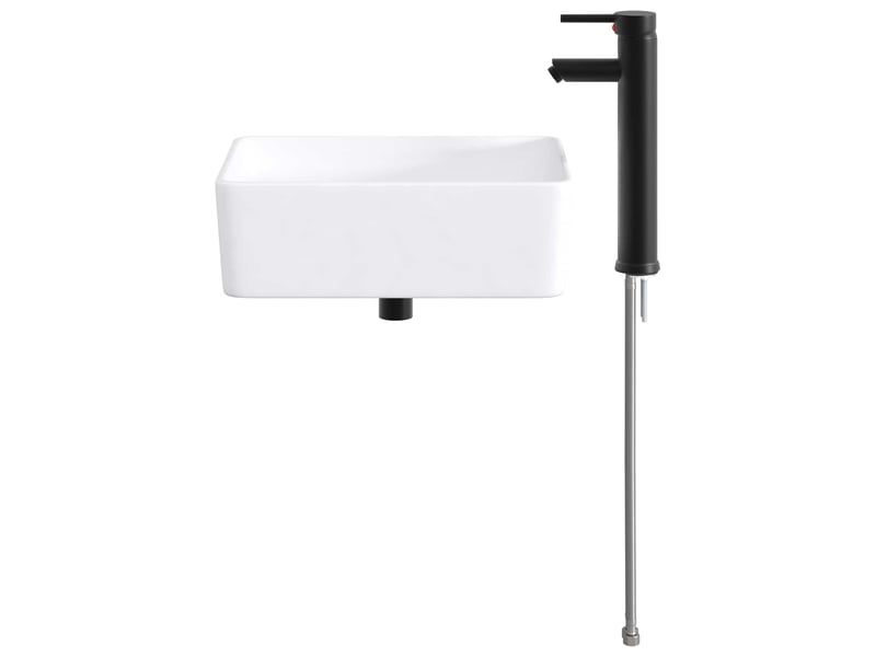 Lavabo de salle de bain avec robinet et évacuation noir mat shl6358 - Conforama D
