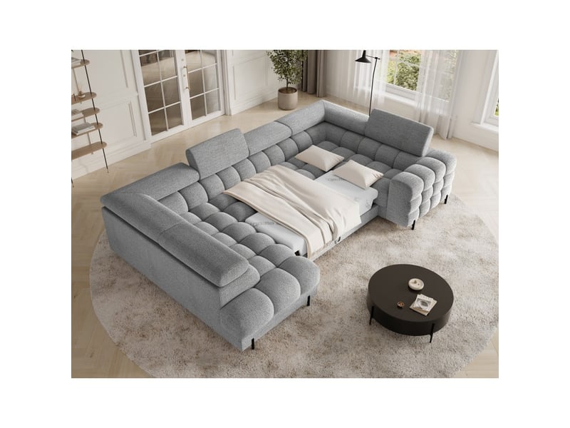 Canapé panoramique convertible factory 3 places gris chiné – angle gauche avec coffre - Conforama B