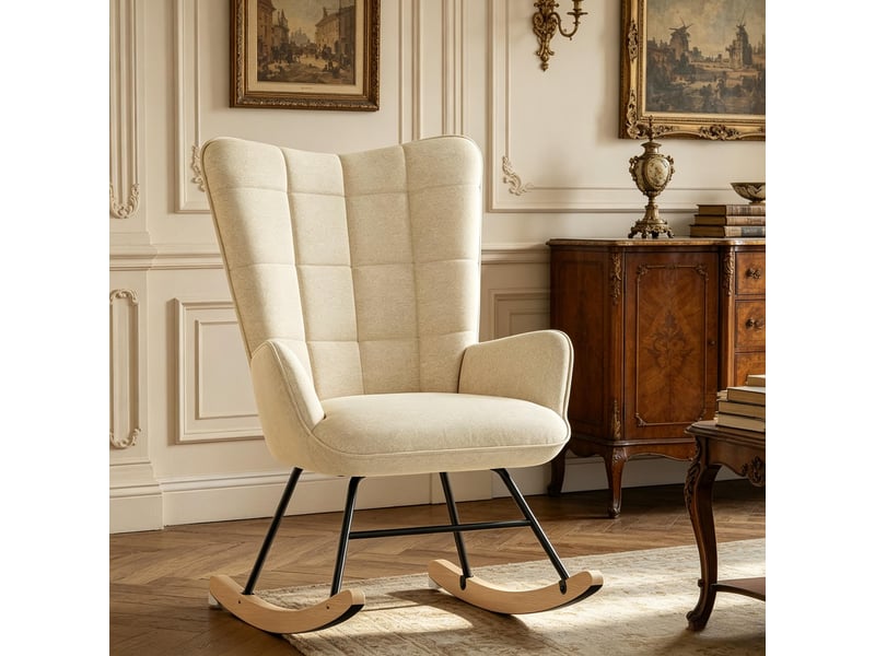 Fauteuil à bascule velours beige chaise à bascule ergonomique avec accoudoirs 67,5x65x95 cm  - Conforama W