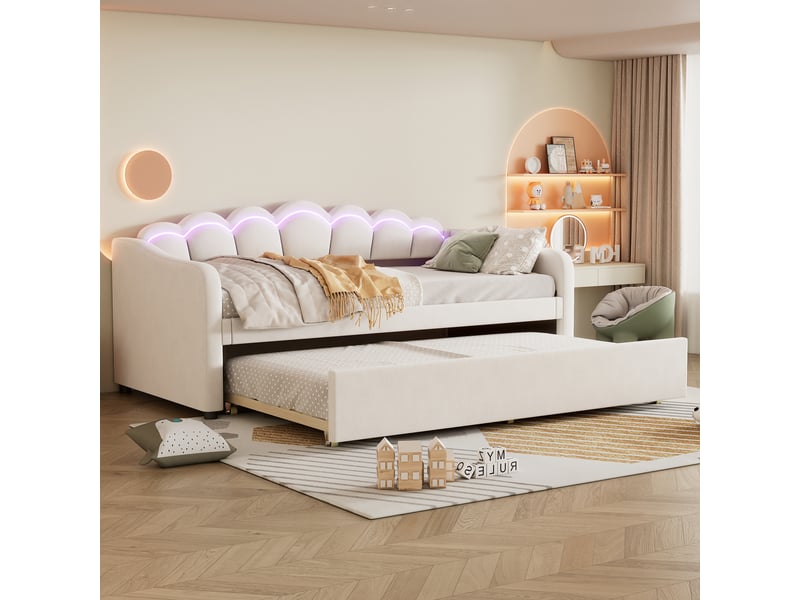  Lit jour avec lit escamotable en velours beige 90x200 cm  - Conforama B