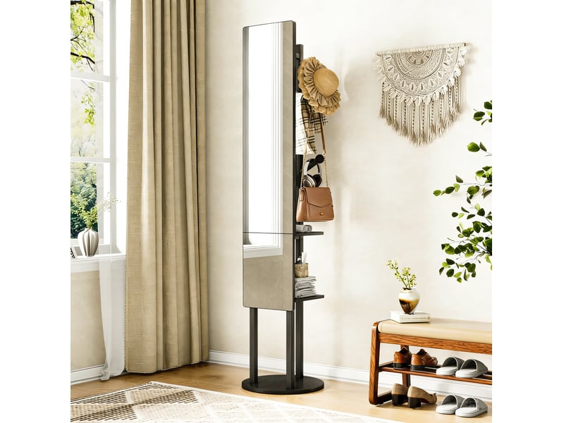  Miroir porte-manteau pivotant 360° 40x174 cm, meuble entrée, gain de place, meuble chambre et salon, métal et pb, noir  - Conforama D