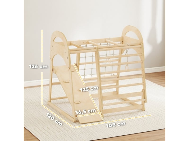 Structure d’escalade enfant 6 en 1 en bois, toboggan, mur, échelle, filet, barreaux, 3-6 ans - Conforama C