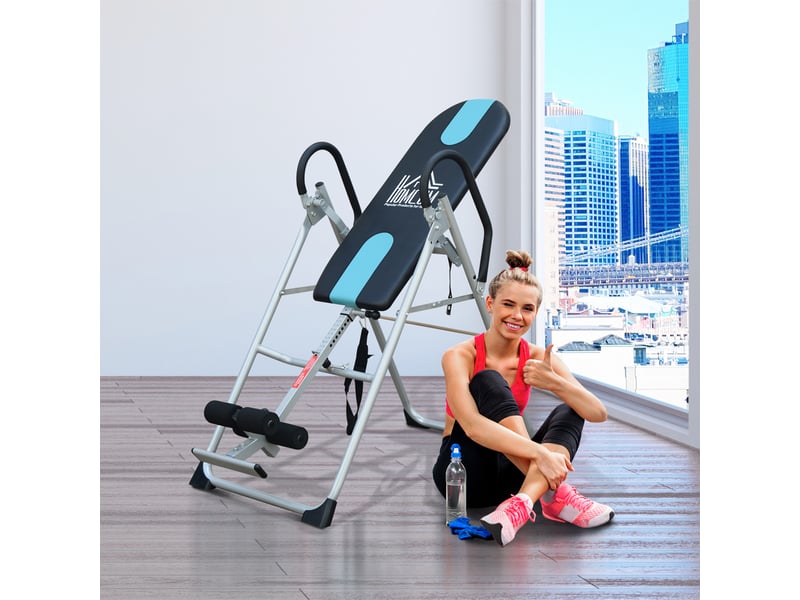  Table d'inversion de musculation pliable ceinture de sécurité réglable acier coloris argent noir  - Conforama C