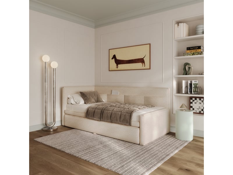  Selsey nesmi - lit rembourré - 90x200 cm - tissu tressé beige clair Nesmi - Conforama B