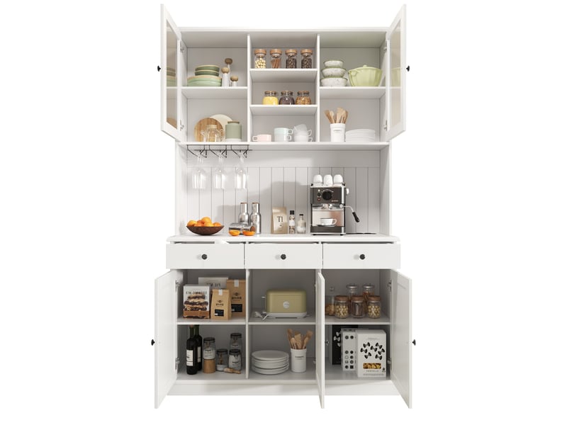  Buffet haut de salle à manger 120×40×191 cm, avec rangement, prise électrique intégrée, ports usb-c et usb-a Jamama eleni - Conforama A