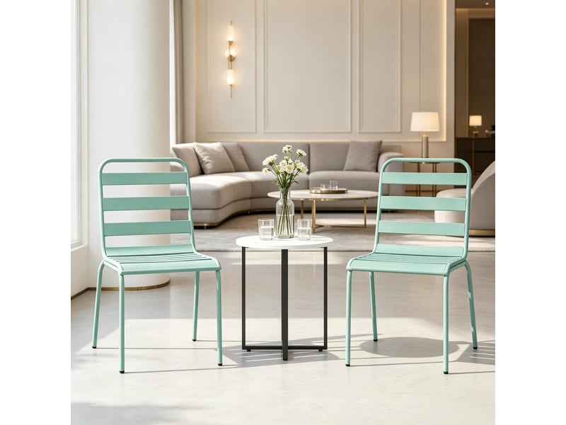  Chaise de jardin empilable lot de 2 avec patins réglables - lpospi - structure stable, acier pour extérieur - vert  - Conforama C