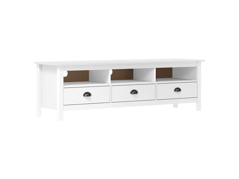  Meuble tv - banc tv - meuble de rangement hill range blanc 158x40x47 cm bois de pin solide  - Conforama B